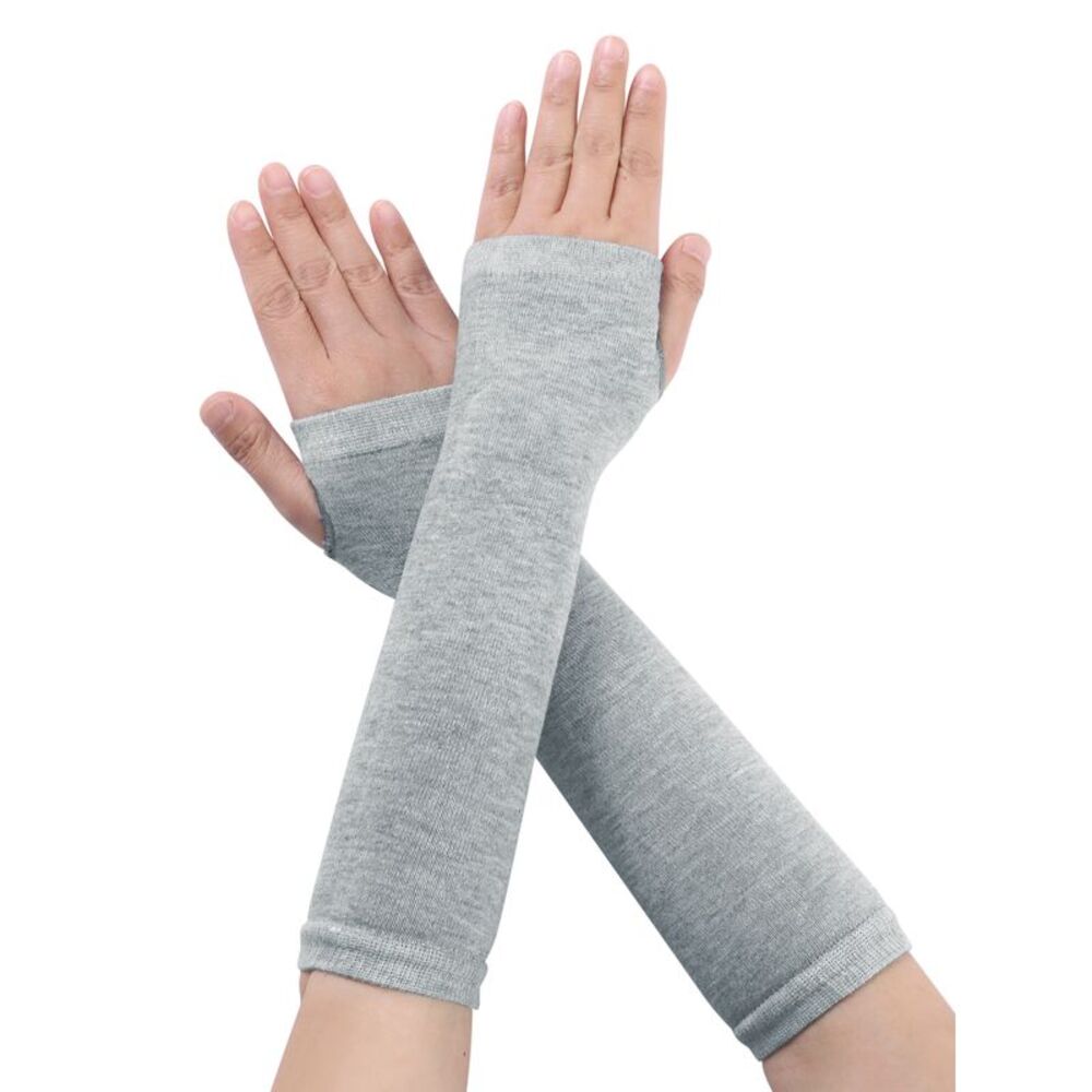 Elastic Fingerless Elbow Length Arm Hand Warmers Gloves 1 Pairs One Size Gray